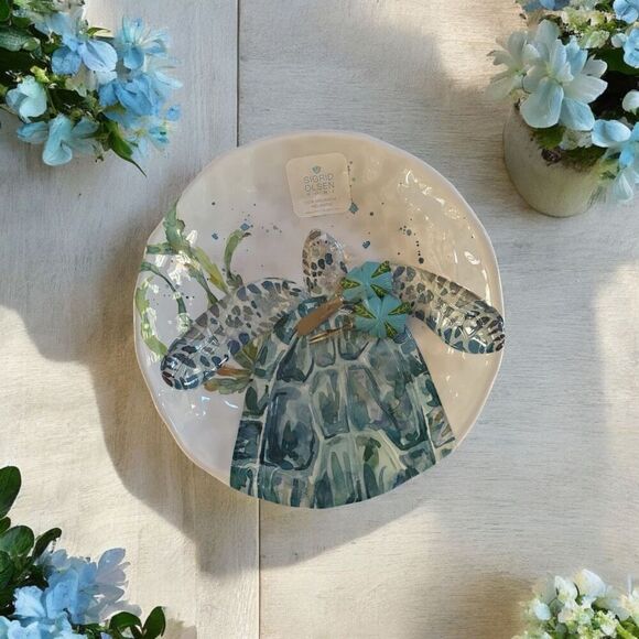 New Sigrid Olsen Set Large Melamine Serving Bowl 14" and snack plate Ocean Sea L - Picture 1 of 6